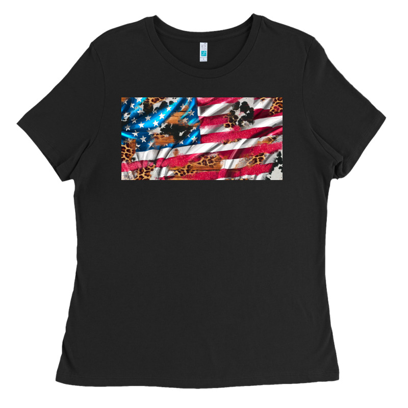 Usa Flag And Leopard With Wood License Plate Ladies Tee by Artiststas | Teevron