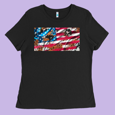 Usa Flag And Leopard With Wood License Plate Ladies Tee Designed By Artiststas