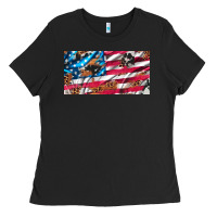 Black usa flag and leopard with wood license plate Ladies Tee - Artiststas