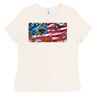 Bone usa flag and leopard with wood license plate Ladies Tee - Artiststas