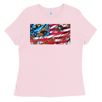 Bubblegum Pink usa flag and leopard with wood license plate Ladies Tee - Artiststas