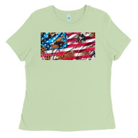 Matcha usa flag and leopard with wood license plate Ladies Tee - Artiststas