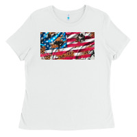 White usa flag and leopard with wood license plate Ladies Tee - Artiststas