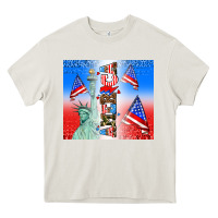 Cream american flag  and america Heavy Core Tee - AdoDesignShop
