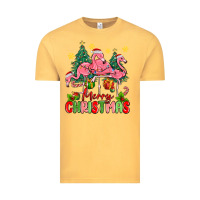Vintage Mustard merry christmas flamingos Vintage Tee - MaliasSmallBusiness