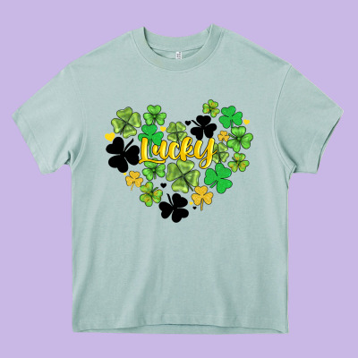 Lucky Heart Shaped Clover Heavy Core Tee Designed By Adodesignshop