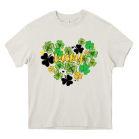 Cream lucky heart shaped clover Heavy Core Tee - AdoDesignShop
