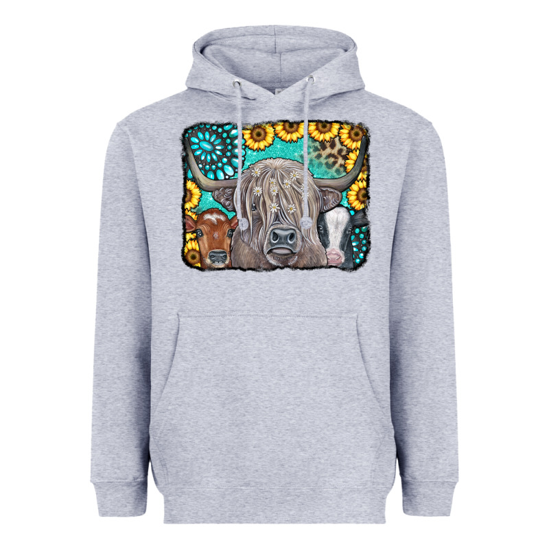 Cows Glitter Turquoise Leopard Sunflowers Heavyweight Hoodie by CowCowDesign | Teevron