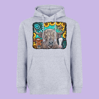 Cows Glitter Turquoise Leopard Sunflowers Heavyweight Hoodie Designed By Cowcowdesign