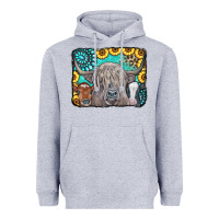 Heather Grey Cows Glitter Turquoise Leopard Sunflowers Heavyweight Hoodie - CowCowDesign
