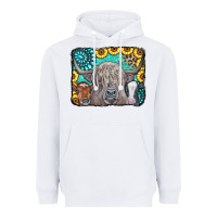 White Cows Glitter Turquoise Leopard Sunflowers Heavyweight Hoodie - CowCowDesign