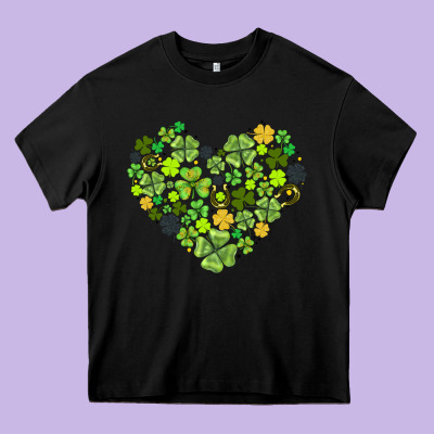 Heart Shaped Clover Heavy Core Tee Designed By Adodesignshop