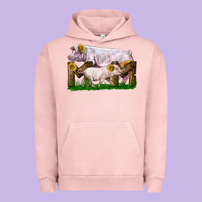 Mom With White Chester Pig And Baby Pig Urban Hoodie Designed By Lillyallendesigns