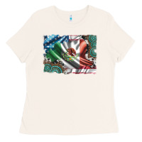 Bone usa and mexico flag with leopard cowhide and gemstone background Ladies Tee - Artiststas