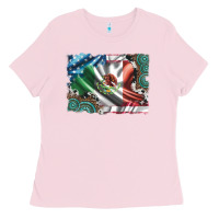Bubblegum Pink usa and mexico flag with leopard cowhide and gemstone background Ladies Tee - Artiststas