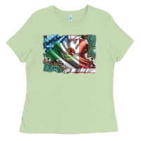 Matcha usa and mexico flag with leopard cowhide and gemstone background Ladies Tee - Artiststas