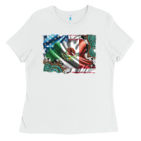 White usa and mexico flag with leopard cowhide and gemstone background Ladies Tee - Artiststas