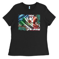 Black usa and mexico flag with leopard cowhide and gemstone background Ladies Tee - Artiststas
