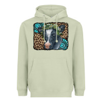 Matcha Floral Cow Leopard Gemstone Heavyweight Hoodie - CowCowDesign