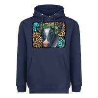 Navy Floral Cow Leopard Gemstone Heavyweight Hoodie - CowCowDesign