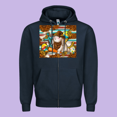 Western Bunny Zipper Hoodie Designed By Tumblerdesignbyshophia