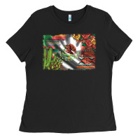 Black mexico flag sunflowers roses and cactus with serape aztec and leopard Ladies Tee - Artiststas