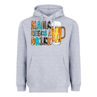 Heather Grey Mama Needs a Drink Heavyweight Hoodie - CowCowDesign