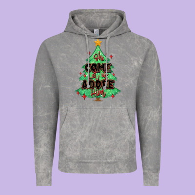 Oh Come Let Us Adore Him Christmas Tree Vintage Hoodie Designed By Maliassmallbusiness