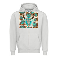 Dove Grey gemstone bull skull leopard Zipper Hoodie - TumblerDesignByShophia