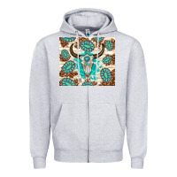 Heather Grey gemstone bull skull leopard Zipper Hoodie - TumblerDesignByShophia