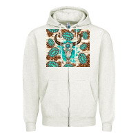 Oatmeal Heather gemstone bull skull leopard Zipper Hoodie - TumblerDesignByShophia