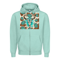 Seafoam gemstone bull skull leopard Zipper Hoodie - TumblerDesignByShophia