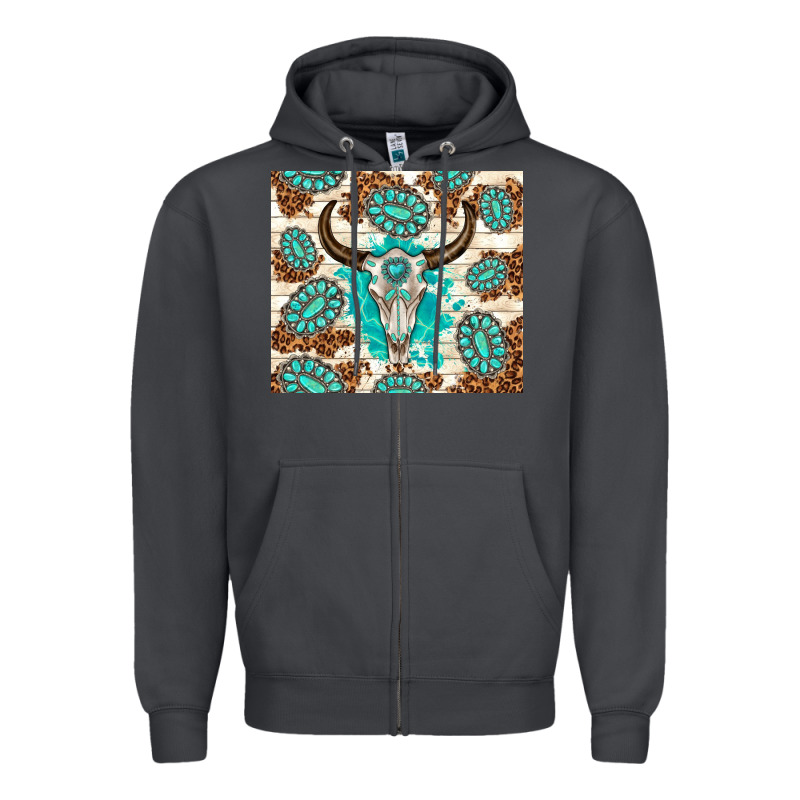 Gemstone Bull Skull Leopard Zipper Hoodie by TumblerDesignByShophia | Teevron