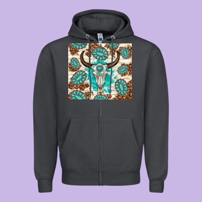 Gemstone Bull Skull Leopard Zipper Hoodie Designed By Tumblerdesignbyshophia
