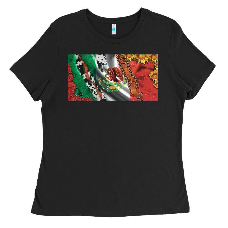 Mexico Flag Cowhide Leopard Sunflower And Roses Licanse  Plate Ladies Tee by Artiststas | Teevron