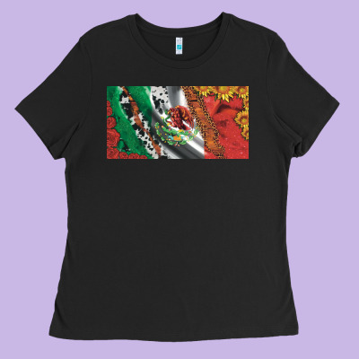 Mexico Flag Cowhide Leopard Sunflower And Roses Licanse  Plate Ladies Tee Designed By Artiststas