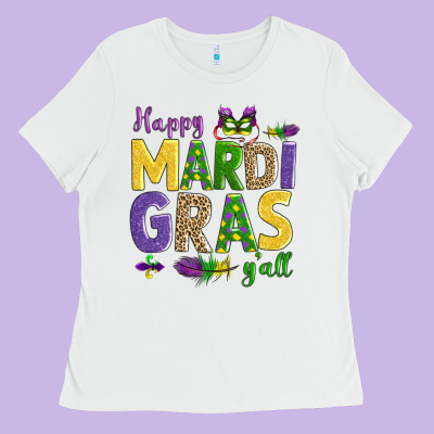 Happy Mardi Gras Y'all Ladies Tee Designed By Adodesignshop