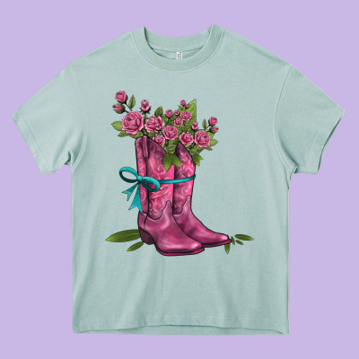 Valentines Day Western Boots And Roses Heavy Core Tee Designed By Adodesignshop