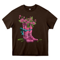 Chocolate Brown valentines day western boots and roses Heavy Core Tee - AdoDesignShop