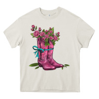 Cream valentines day western boots and roses Heavy Core Tee - AdoDesignShop