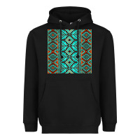 Black Aztec Turquoise Pattern Heavyweight Hoodie - CowCowDesign