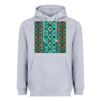 Heather Grey Aztec Turquoise Pattern Heavyweight Hoodie - CowCowDesign