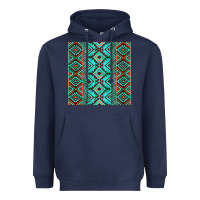 Navy Aztec Turquoise Pattern Heavyweight Hoodie - CowCowDesign