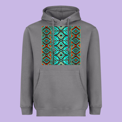 Aztec Turquoise Pattern Heavyweight Hoodie Designed By Cowcowdesign