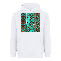 White Aztec Turquoise Pattern Heavyweight Hoodie - CowCowDesign