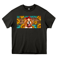 Asphalt beagle with sunflowers license plate Heavy Core Tee - Artiststas