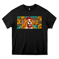 Black beagle with sunflowers license plate Heavy Core Tee - Artiststas