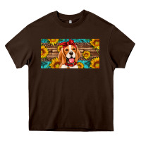 Beagle With Sunflowers License Plate Heavy Core Tee | Teevron