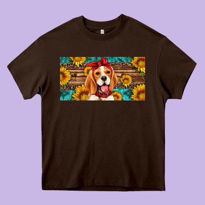 Beagle With Sunflowers License Plate Heavy Core Tee Designed By Artiststas