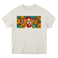 Cream beagle with sunflowers license plate Heavy Core Tee - Artiststas